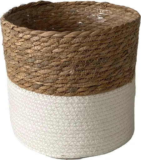 Montauk - Cache-pot - 8.5'' D x 8'' H - Rotin & Blanc