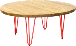 Oslo - Table à café ronde - 36'' D x 16'' H - Rouge & Bois naturel