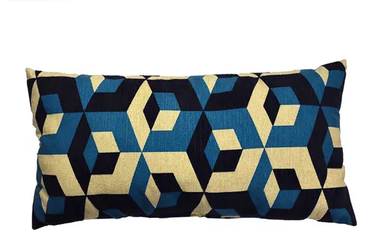 Coussin rectangle géométrique - Bleu et beige