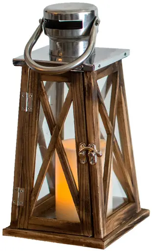 Hunter lantern - 5.8" L x 5.8" W x 15" H - Brown wood