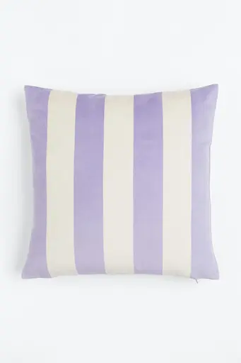 Coussin rayé velours - 20'' x 20'' - Lilas et blanc