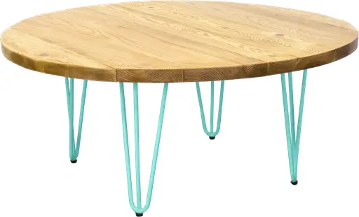 Oslo - Table à café ronde - 36'' D x 16'' H - Turquoise mat & Bois naturel
