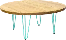 Oslo - Round Coffee table - 36'' Dia x 16'' H - Matte Turquoise & Natural wood