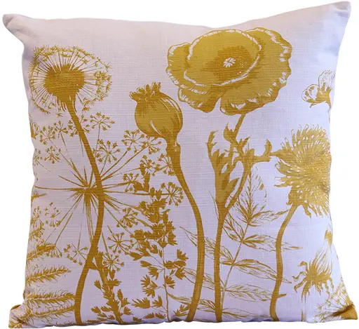 Coussin motif fleuri - 16" L x 16" H - Jaune