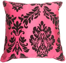 Coussin damassé - Noir sur Rose