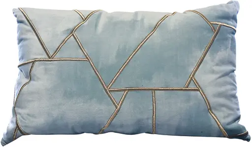 Geometric velvet cushion - Blue and bronze