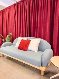 Charlotte sofa - Denim blue used in the inspiration Grand Quai   Expérience 2025 Charlotte Velours Rouge EN