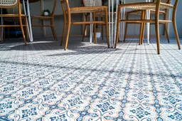 Amnita plancher - 10' L x 10' l - Bleu & Blanc utilisé dans le cadre de la réalisation Autres Prélart Amnita Provence Oslo FR