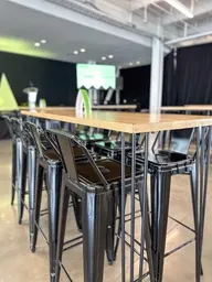 Oslo - Commune table - 72'' L x 24'' W x 40'' H - Matte black & Natural wood used in the inspiration Grand Quai Terminal 1 Oslo Noir Loft EN