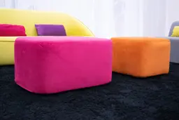 Malibu - Rectangular ottoman - Magenta pink used in the inspiration Malibu Trio Jaune Pouf Rose Orange Dng