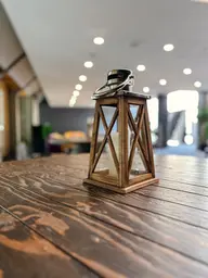 Hunter lantern - 5.8" L x 5.8" W x 15" H - Brown wood used in the inspiration Lanterne Bois EN
