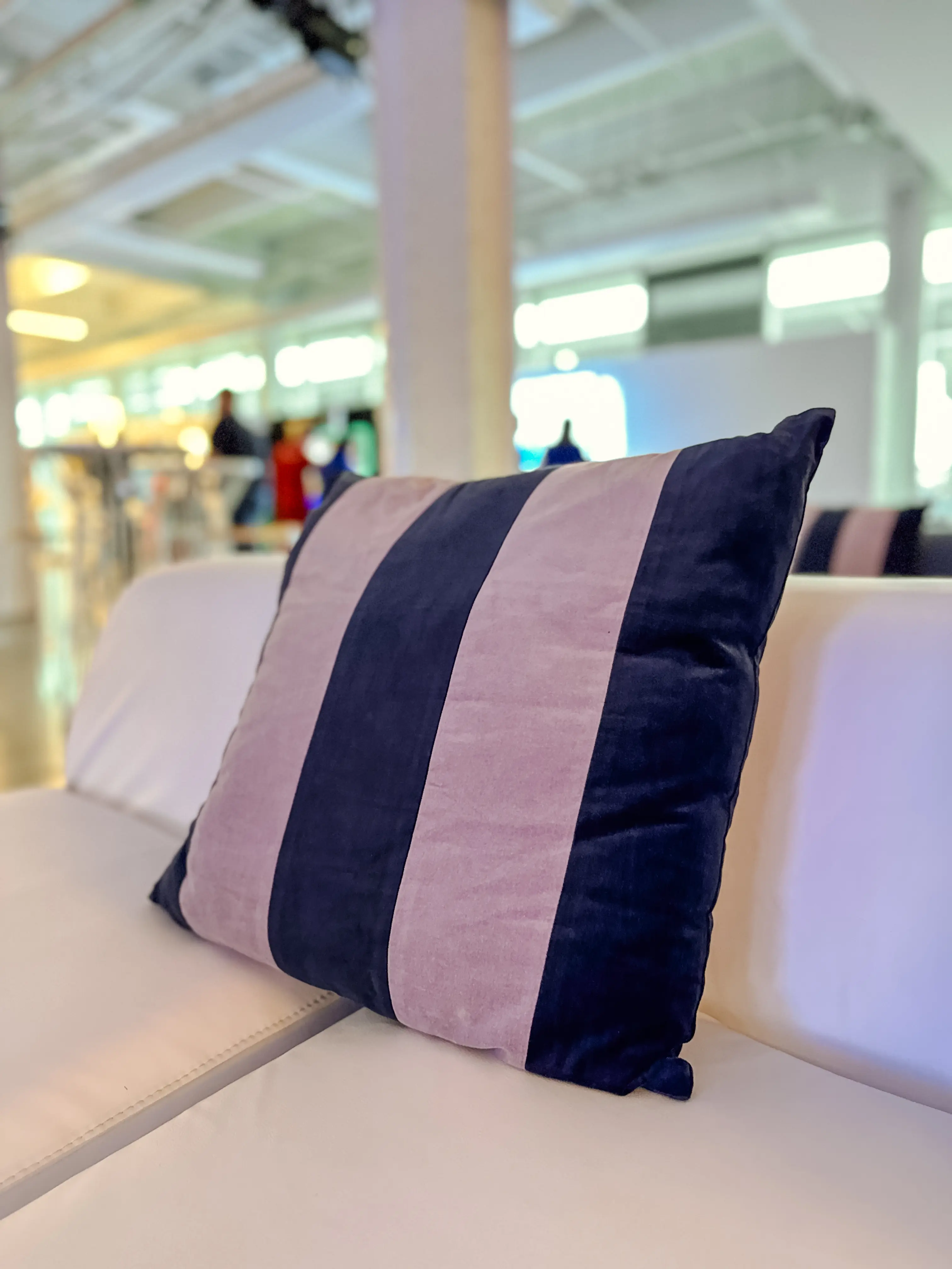 Striped velvet cushion - Purple blue and lilas used in the inspiration Coussin Rayé Velours   20  X 20    Bleu Violet Et Lilas EN