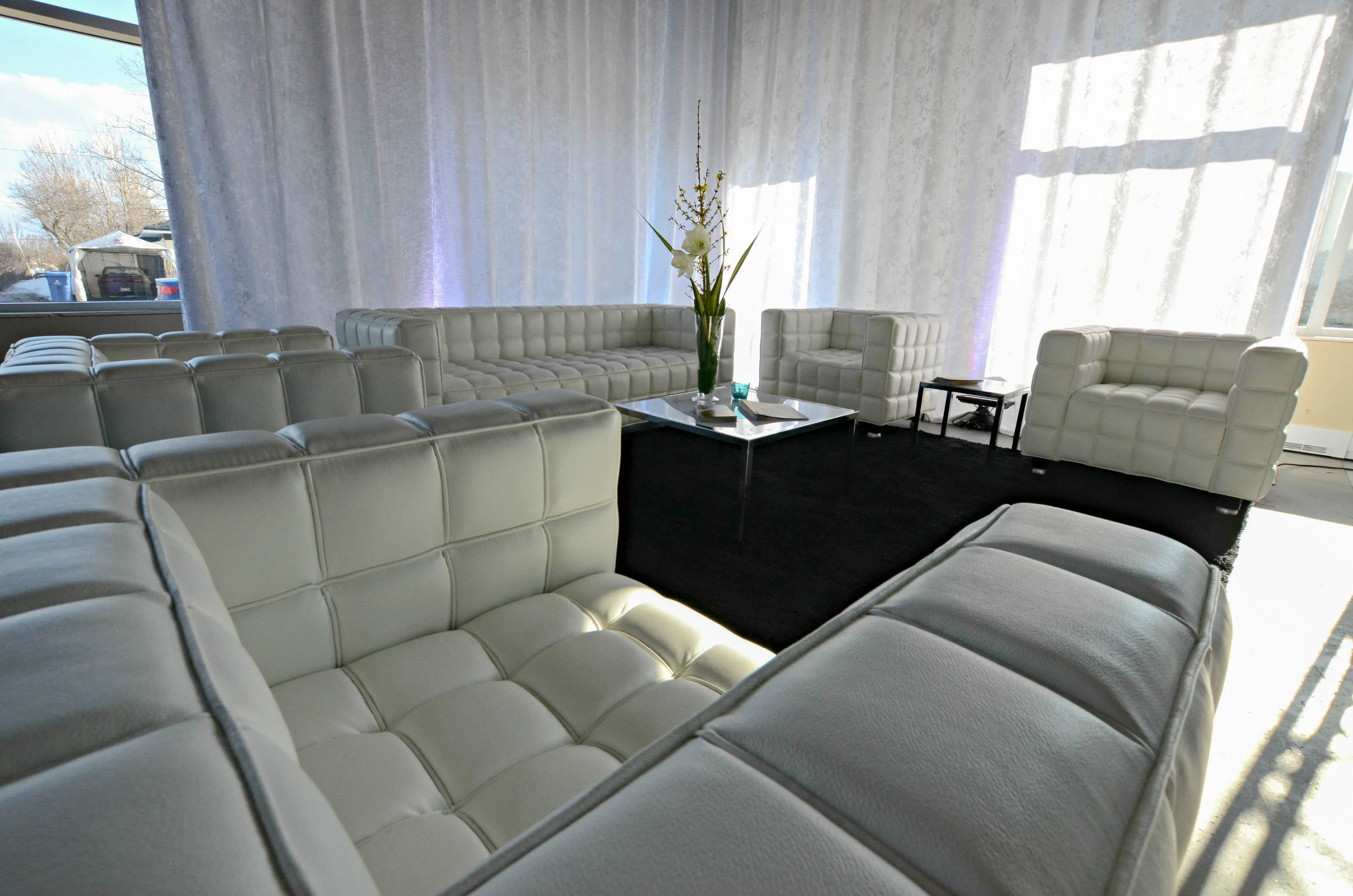 Shag rug - 12' L x 9' W - Black used in the inspiration Fauteuil Madmen Blanc