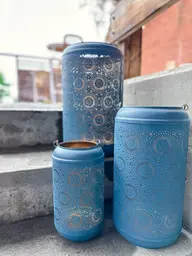 Lagoon lantern - 10’’ Dia x 16.5’’ H - Blue used in the inspiration Entrepôt Dominion Lagoon EN