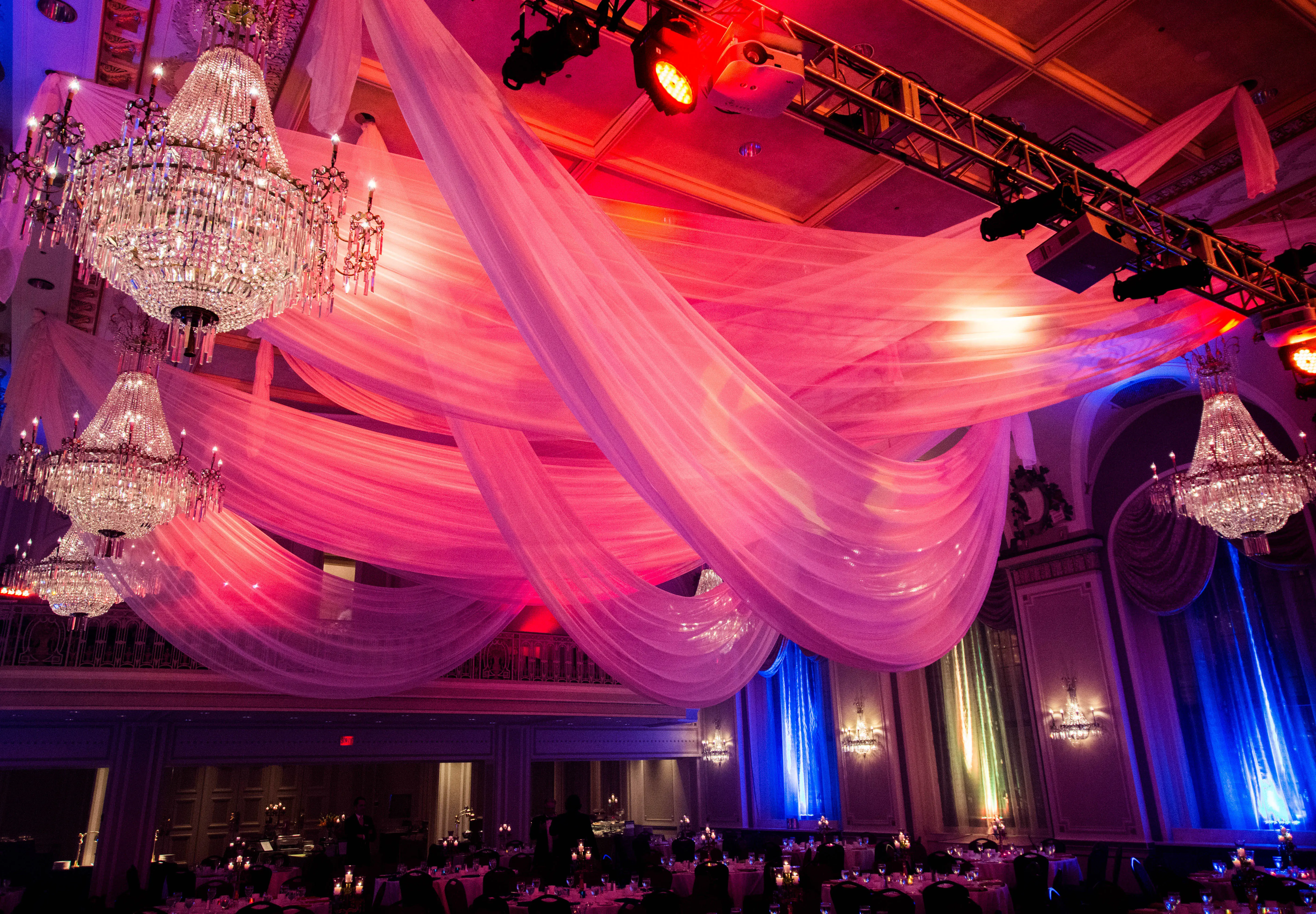 Voile drape 50' L - White (A-B) used in the inspiration Ceiling Drape Voile