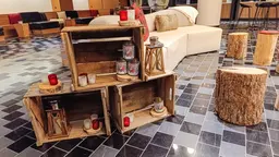 Hunter lantern - 5.8" L x 5.8" W x 15" H - Brown wood used in the inspiration Fairmont Reine Elizabeth Cabane À Sucre EN