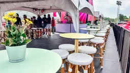 Azur stool - Light brown & White used in the inspiration Parc Jean Drapeau   Chapiteau  Bloom EN