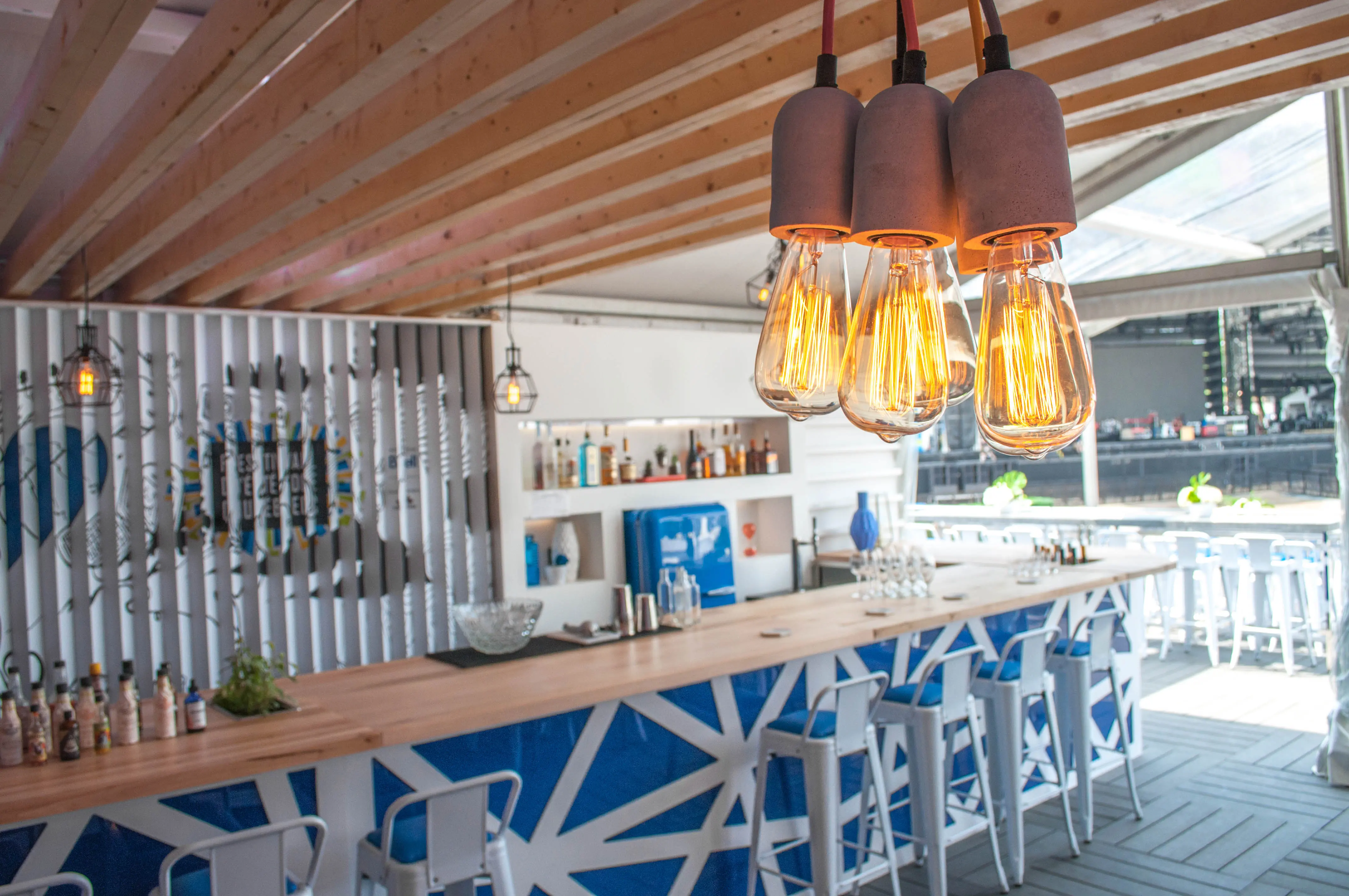Floyd pendant lamp - 7" Dia x 7" H - Multicolor used in the inspiration Floyd Bar Custom Wood Top