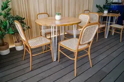 Oslo - Round Bistro table - 36'' Dia x 30'' H - White & Natural wood used in the inspiration Oslo Blanc Provence Verdure Cache Pot Aurora Succulente